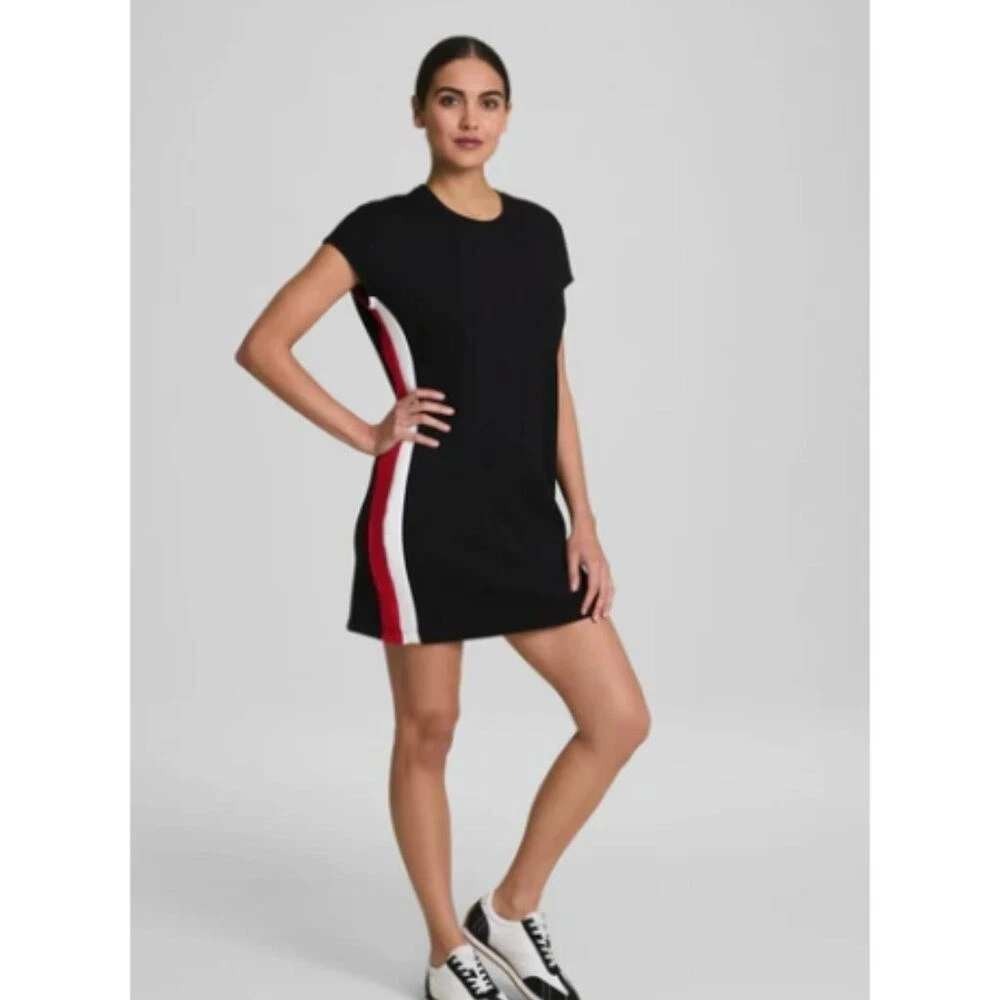 Spanx AirEssentials Colorblock Mini Dress Black Red White Pockets Medium NEW